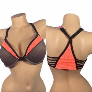 PINK Victoria's Secret Black and Orange Racerback Bra NEW 36C